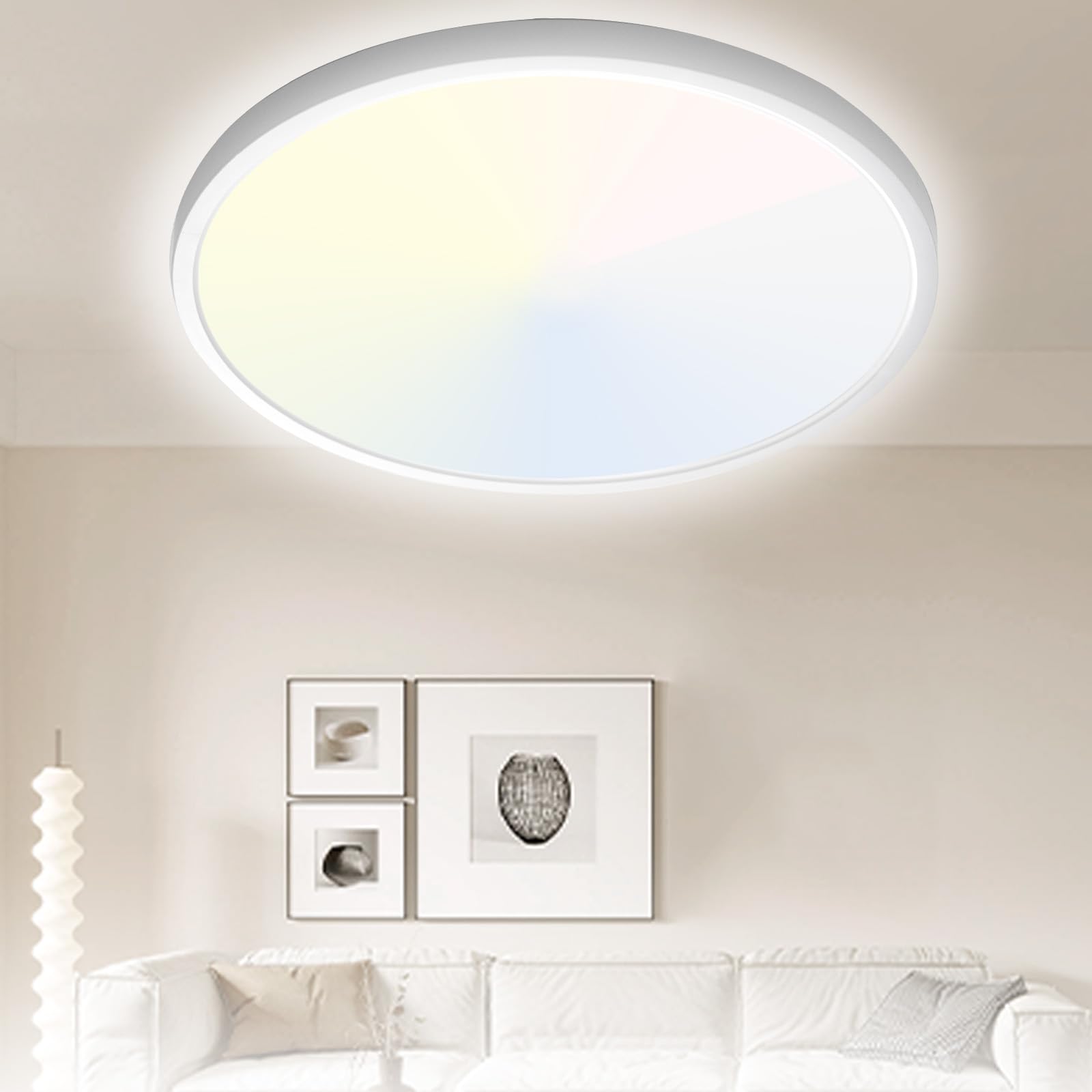 Yexati White 23Cm Bathroom Light 20W 2000Lm 6000K/4000K/3000K Ip44 Waterproof Ultra Thin Bathroom Lights Ceiling, Round Flush Ceiling Light For Kitchen Bedroom Toilet Porch Hallway Living Room Office