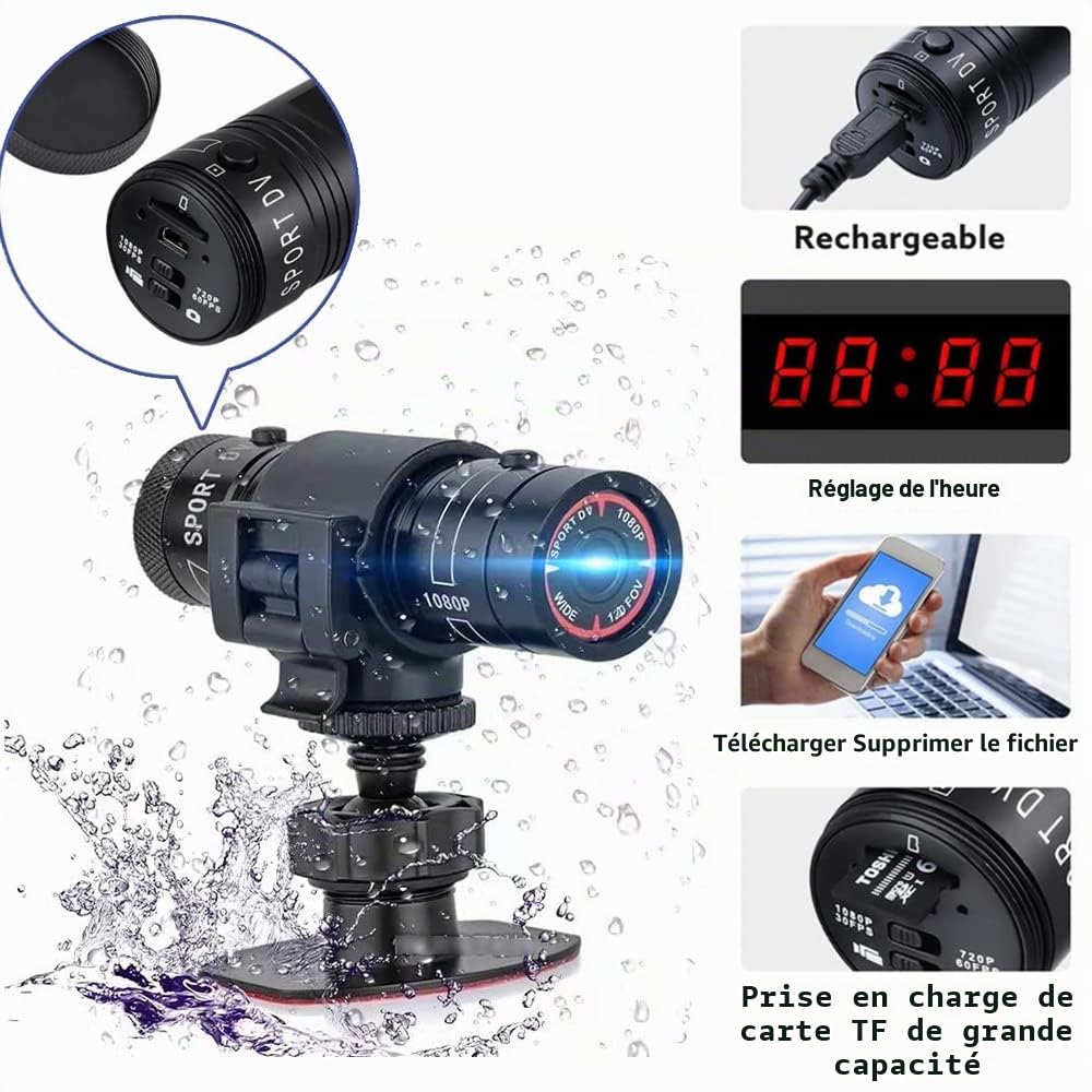Mini Caméra Sport Vélo 1080p Full Hd Caméra De Casque Étanche Embarquées Action Avec Enregistrement En Boucle Caméscope Vidéo Pour Voyages Cyclisme