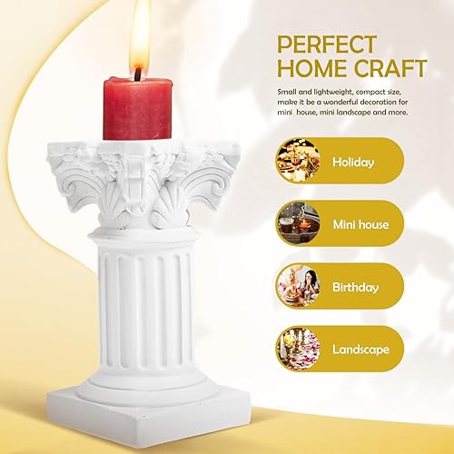 Miniatura 5 de HOMSFOU Portavelas de columnas griegas de resina, estatuas de pilar romano de escritorio, accesorios para fotos, soporte rústico de granja,