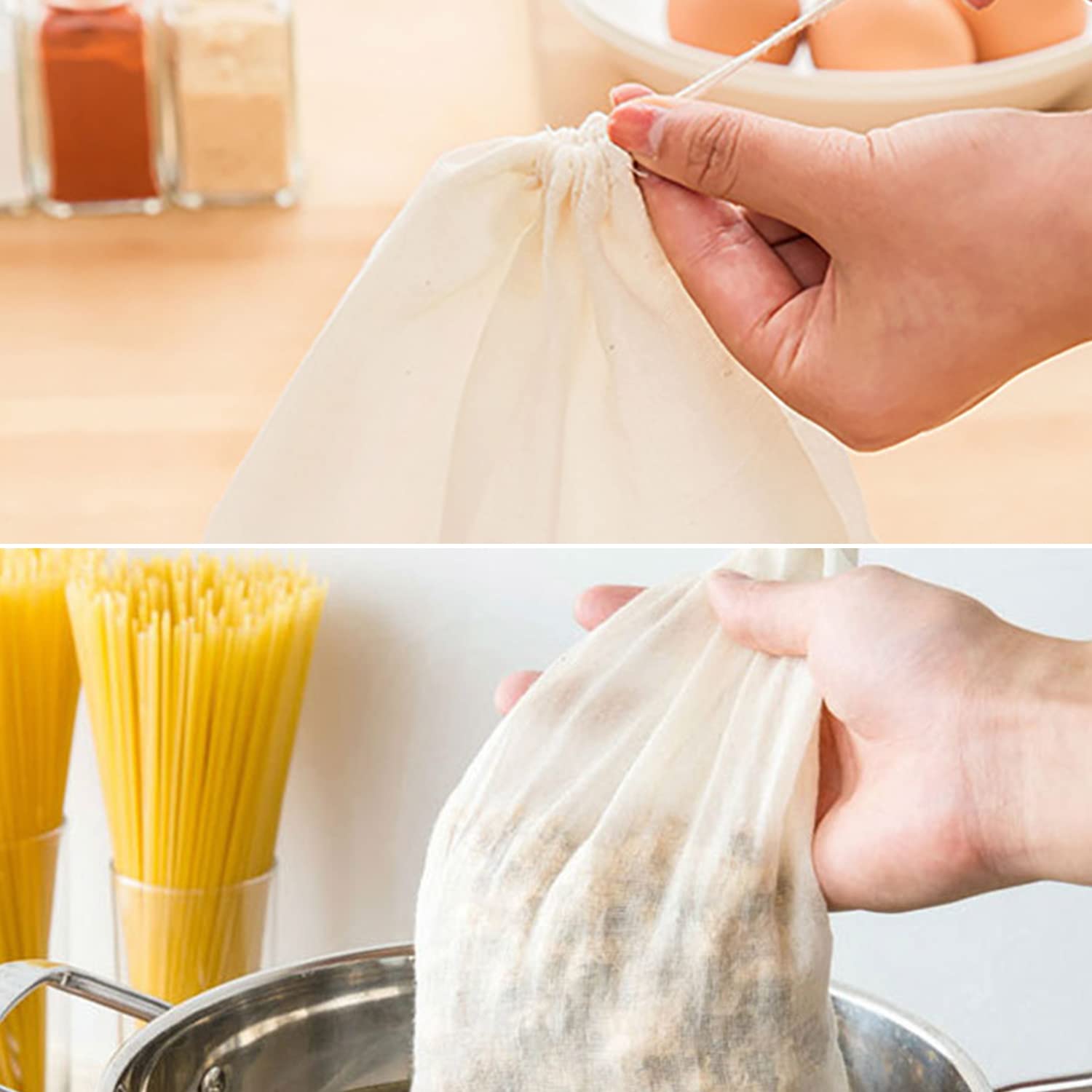 4 Sacchetti Per Latte Di Mandorle In Cotone Biologico - Riutilizzabili 30x30 Cm - Filtro Per Latte Vegetale, Yogurt, Succo