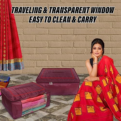 Image of Kuber Industries Parachute Saree Cover /Bag for Storage with Zip Closure | Wardrobe Organizer for Storage | Saree Organiser for Wardrobe | Maroon