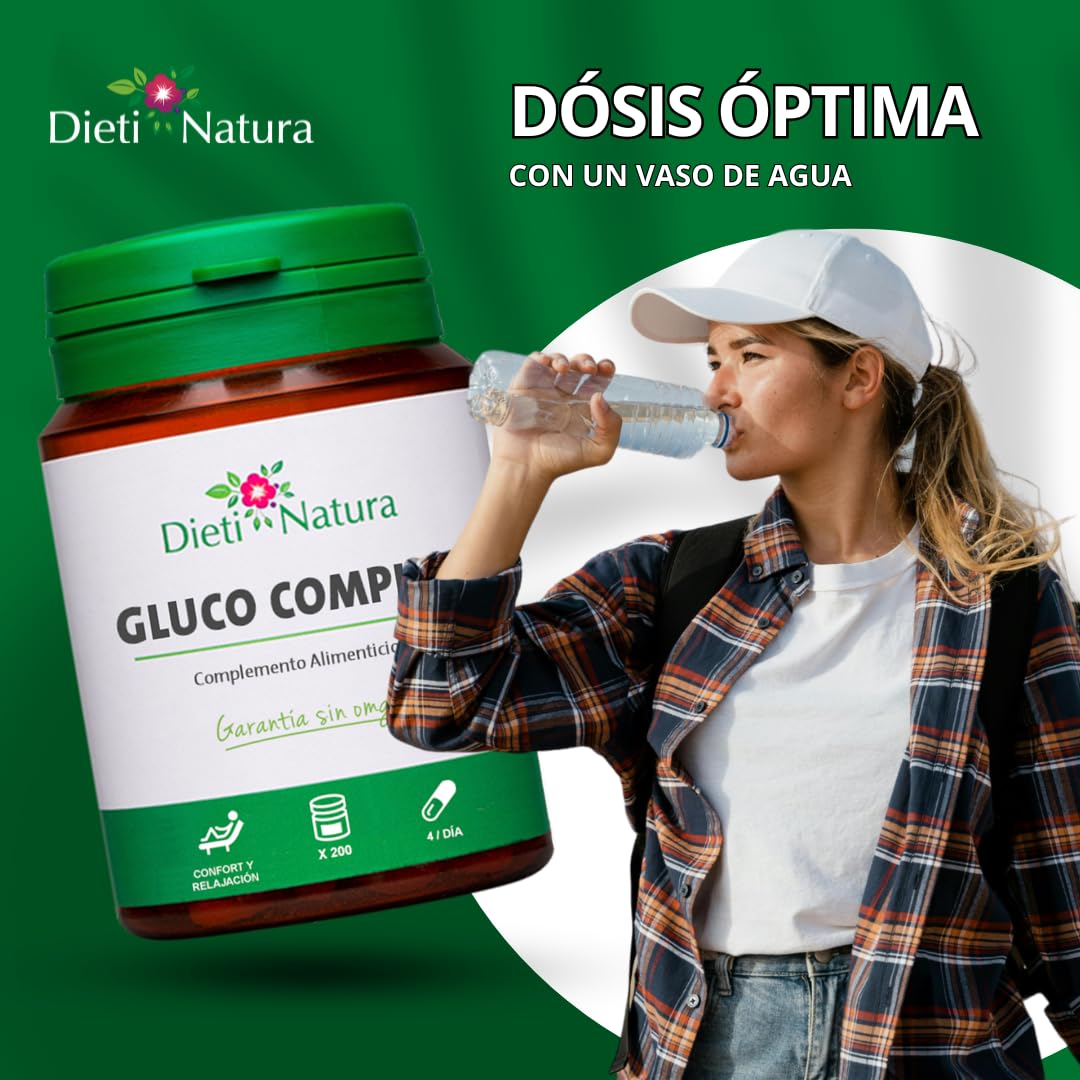 Gluco Complex Dieti Natura - 200 Cápsulas para Estabilizar el Azúcar en Sangre - Suplemento Natural con Canela y Astrágalo - Apoyo para una Vida Saludable y Control de la Glucosa por 3 Meses