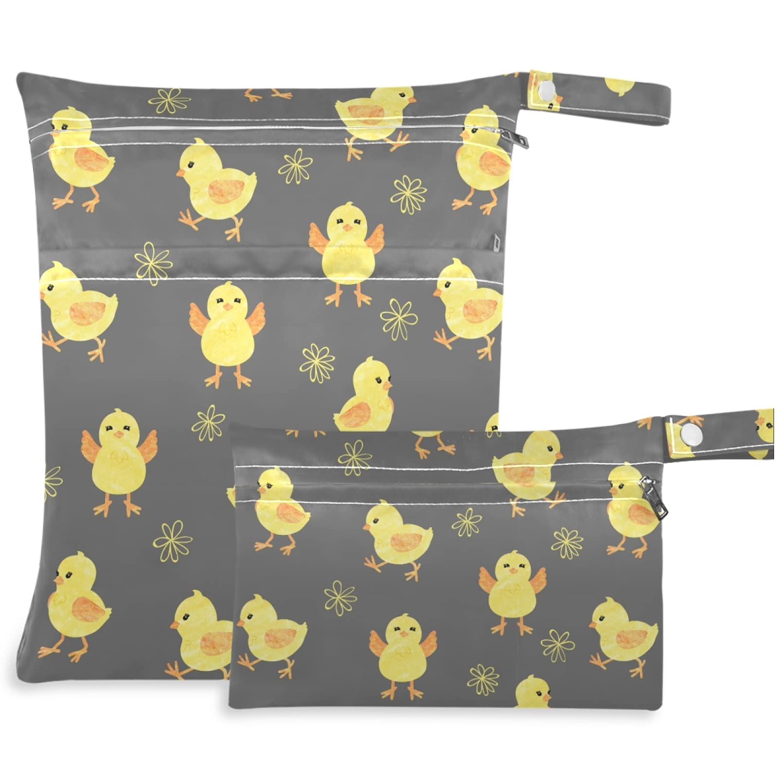 Cute Chick 2Pcs Wet Bag with Zippered Pockets Washable Reusable Roomy Diaper Bag for Travel,Beach,Pool,Daycare,Stroller,Diapers,Dirty Gym Clothes, Wet Swimsuits, Toiletries-image-46