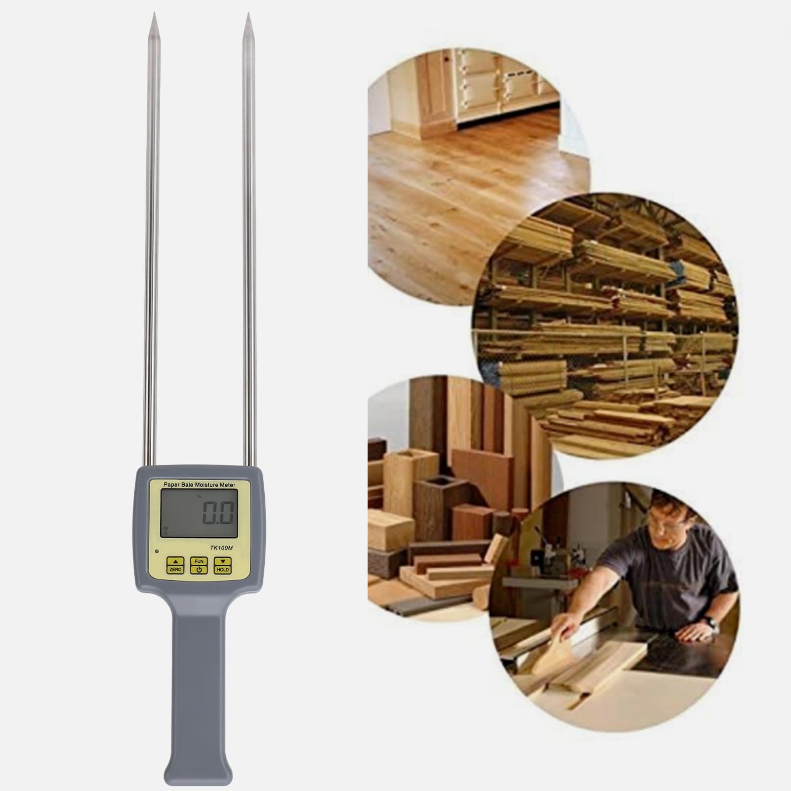 Probador de Humedad de Papel, Medidor de Humedad Portátil de Paquete de Papel de Desecho con Sonda, Pantalla LCD Digital Retroiluminada, para Muebles, Reciclaje, Impresión,
