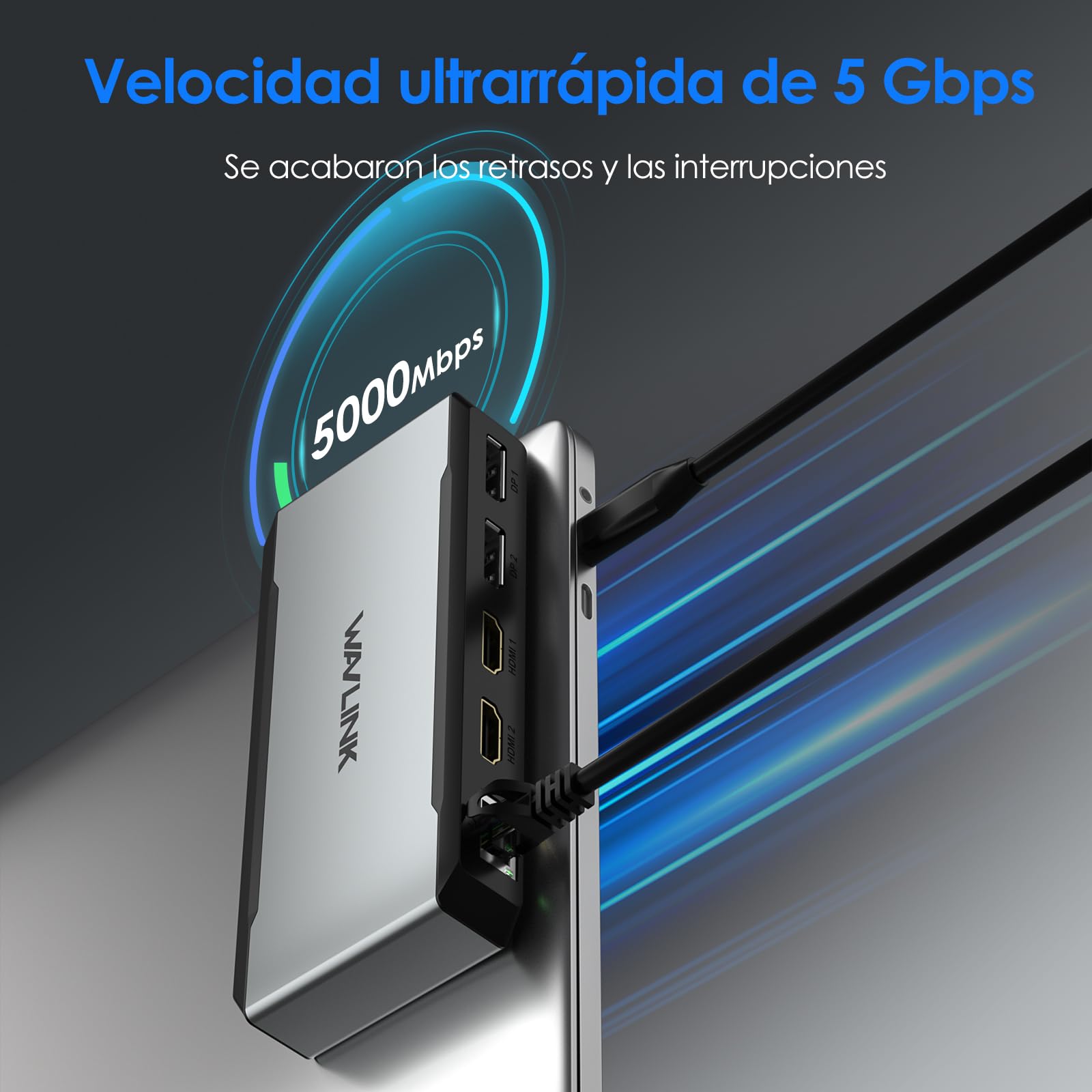 WAVLINK Estación de Acoplamiento USB C, Base para 4 monitores con Doble DP, Doble HDMI, Entrada PD de 100 W, Ethernet 5G, Solo para Sistemas Windows: se Requiere un Host USB 3.2