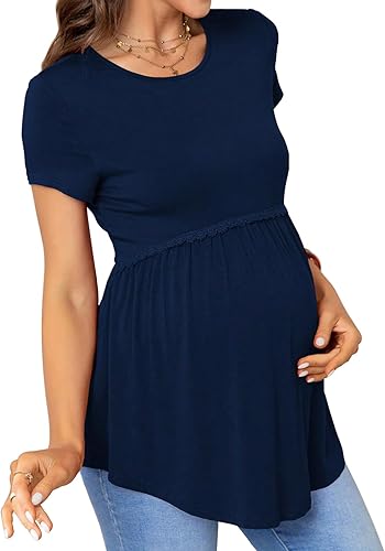 YOGOLAI Blusas casuales de gasa para mujer, manga acampanada, cuello en V, plisadas, holgadas