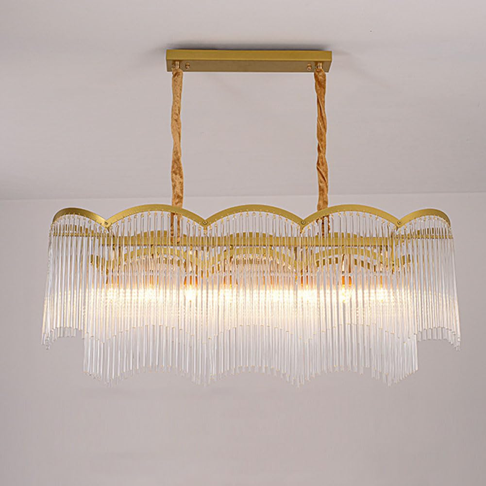 Barre lumineuse en cristal ondulé doré ovale de 95 cm pour plafond