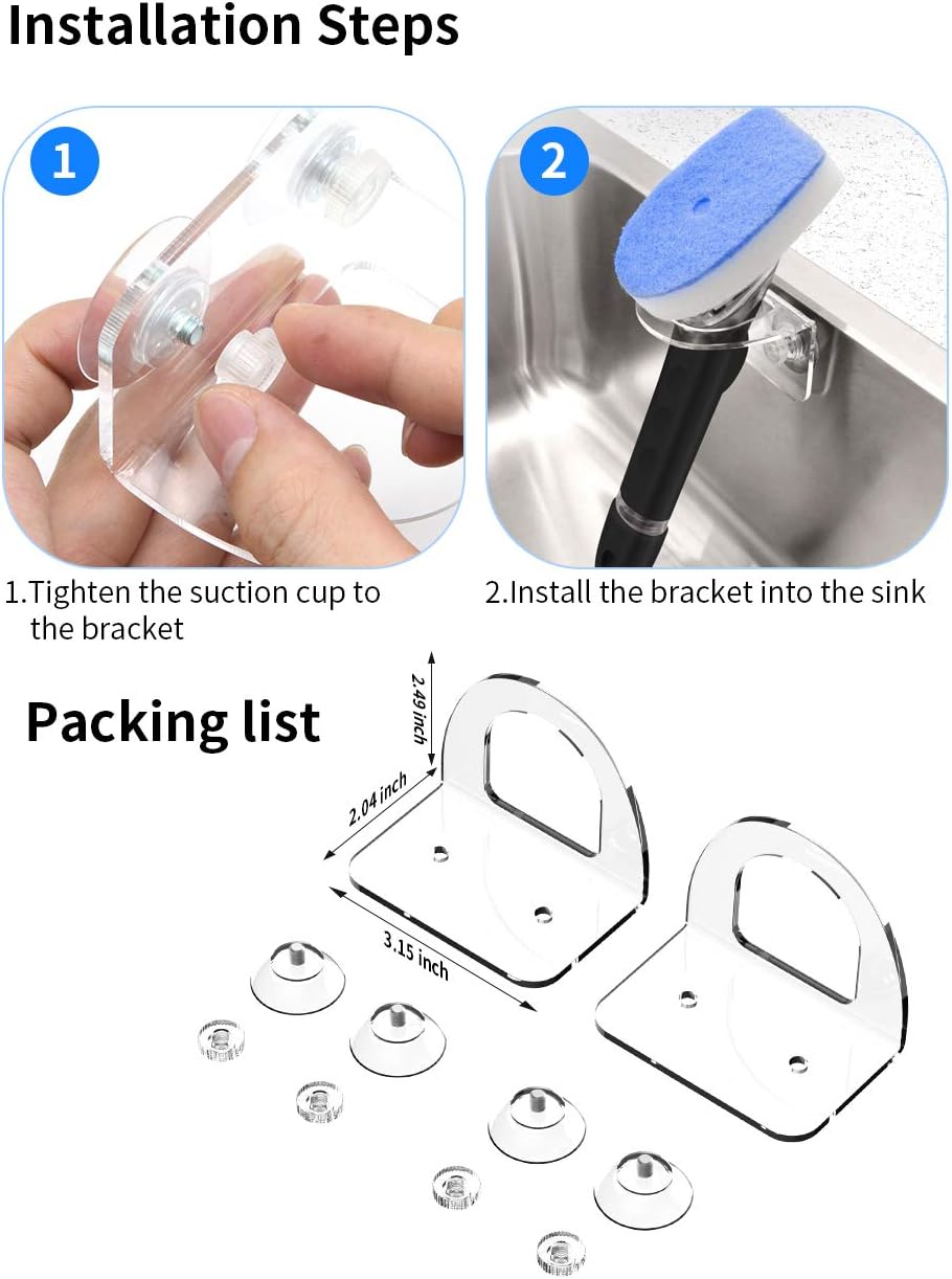2 Pack Dish Brush Holder, Kitchen Clear Acrylic Sink Caddy Organizer, Vertical Scrub Brush Holder - Secure Suction Seals to Kitchen Sink(Clear)