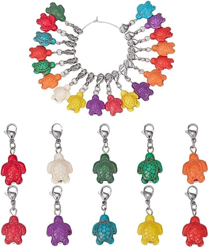 SUNNYCLUE Marcadores de punto de cuentas de tortuga, 20 marcadores de punto de ganchillo con dijes de cierre de langosta para coser acolchado