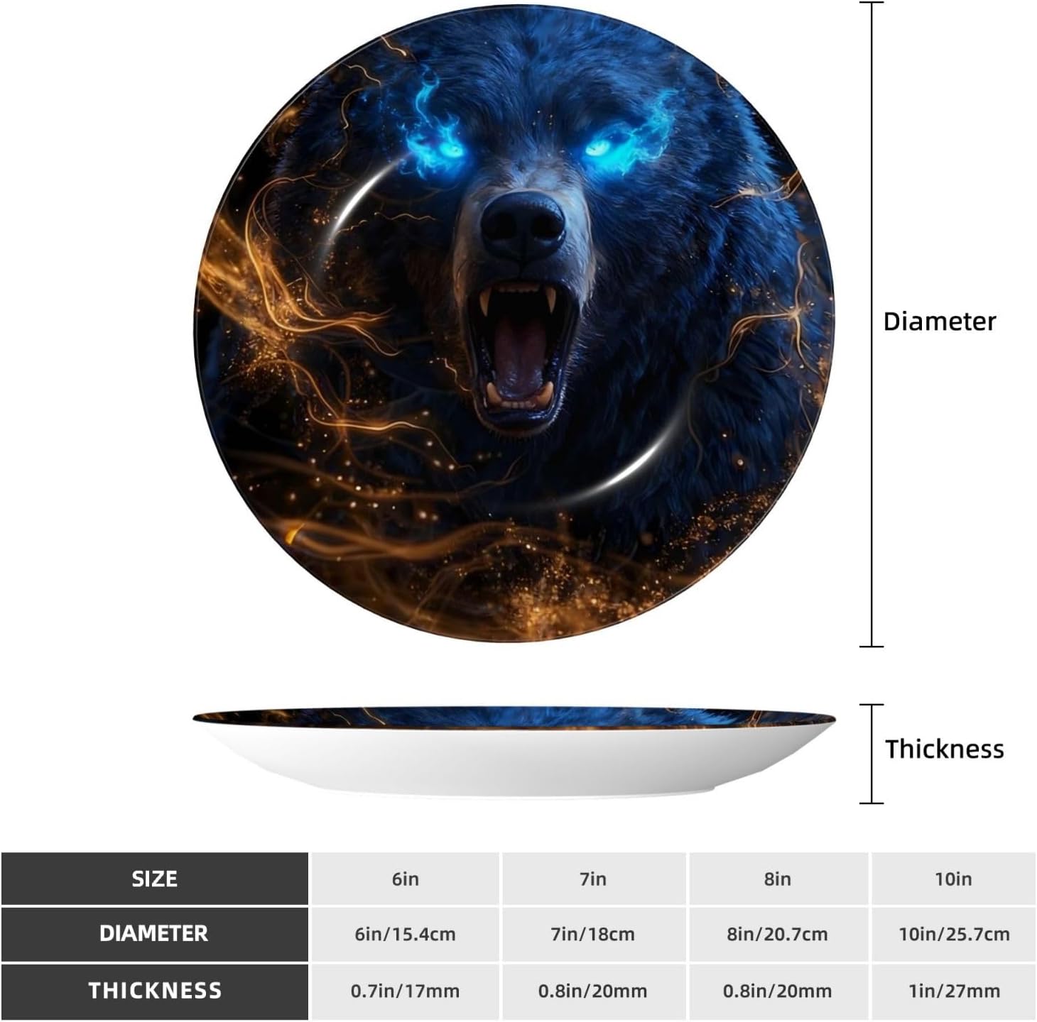 Blue Light Bear Style Ceramic Plate Display Decorative Plate With Stand Wall Hanging Plate For Home Decor 10 Inch
