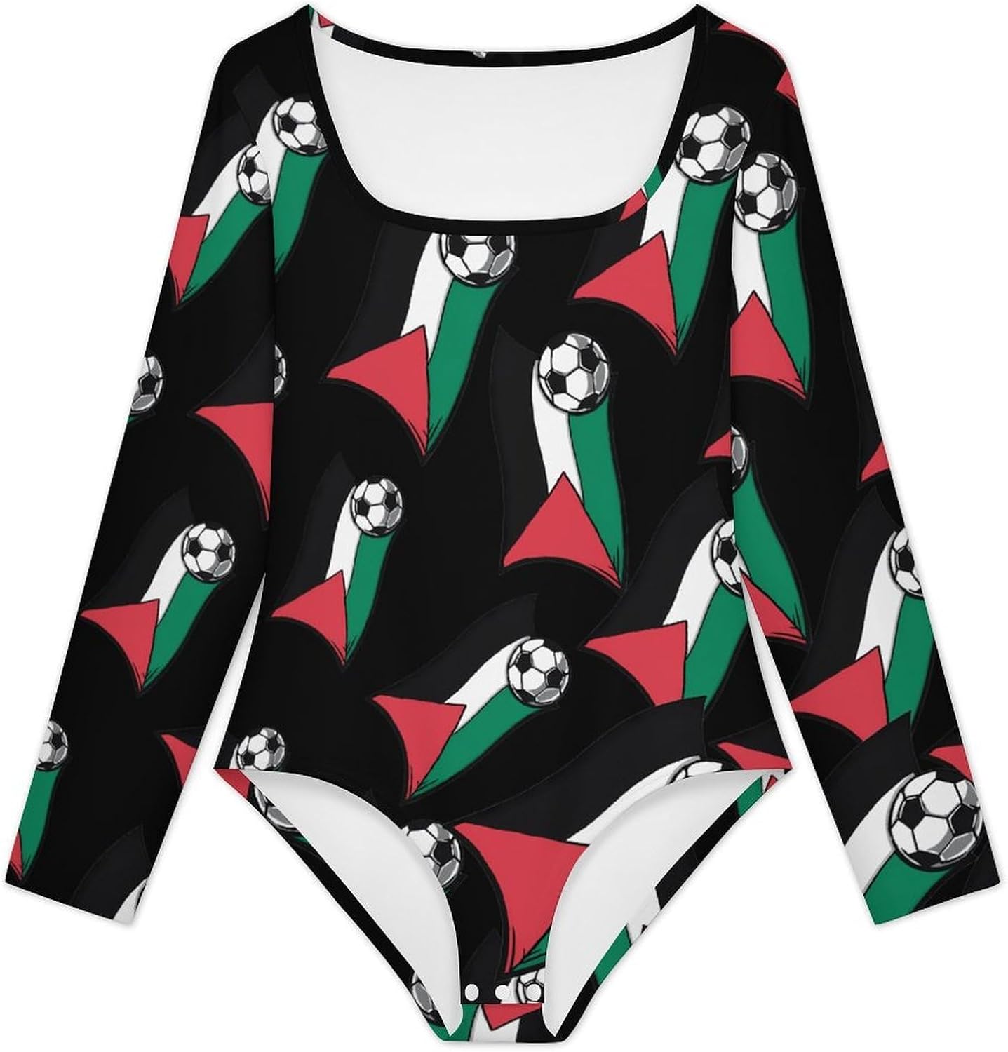 Palestine Flag Socceres Women's Bodysuits Long Sleeve Top 5XL