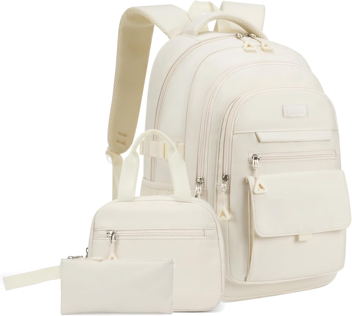 Big Student 17.3in Laptop Backpack for College Women Students, School Backpack Aesthetic Bookbag for Teen Girls Middle High School, Beige