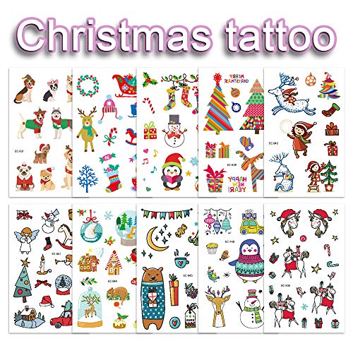 16 Sheets/Set Cartoon Tattoo Stickers Children's Toys Creative Stickers Flash Temporary Tattoo Children Henna Tattoo for Kids Winter Elements Fake Tattoos