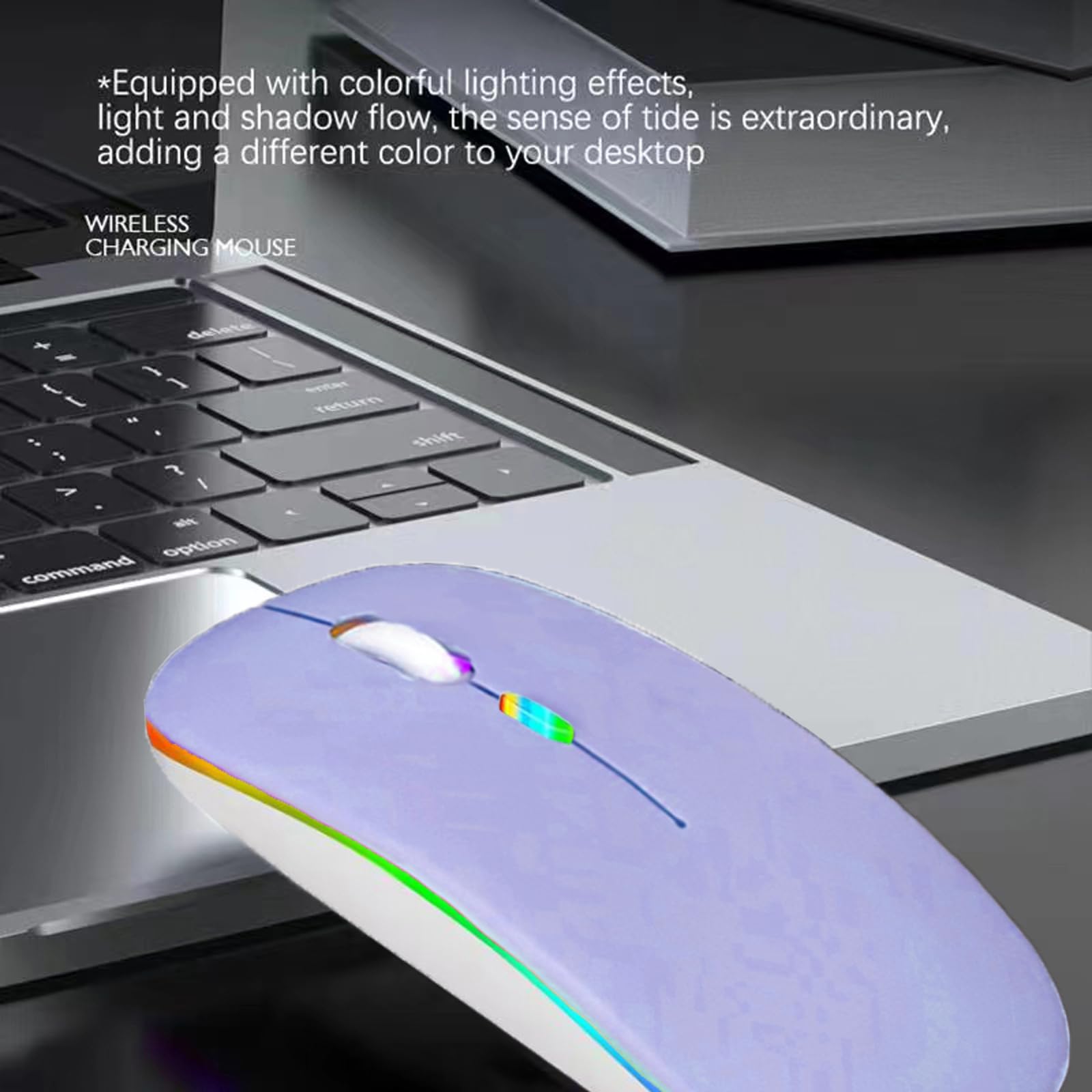 Guiheng Ratón inalámbrico Bluetooth, LED de modo dual recargable, silencioso, delgado, portátil (BT5.2 + receptor USB), ratones de computadora de modo dual, para laptop, computadora de escritorio,