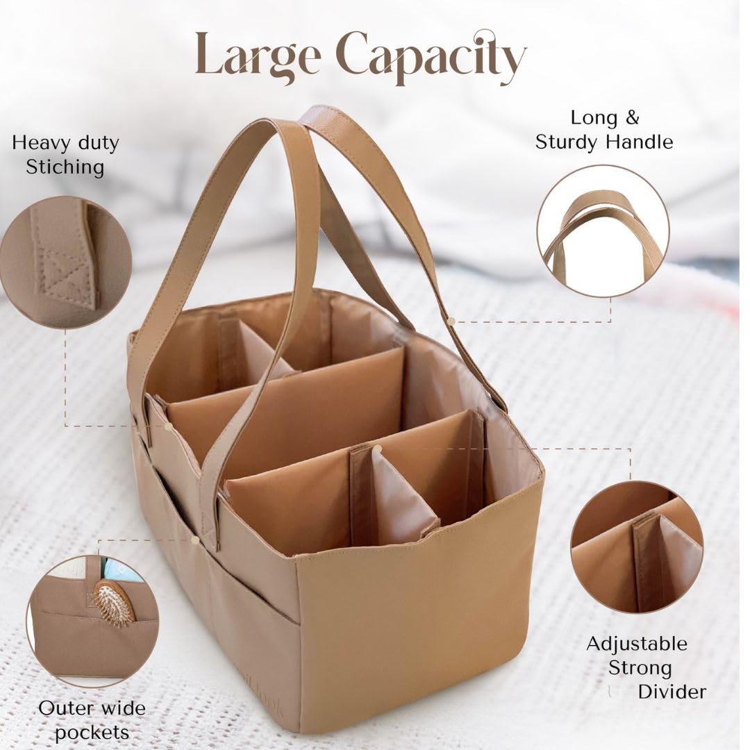 Uniklook Cesta organizadora de pañales para bebé, cesta de almacenamiento, contenedor para pañales y toallitas, de cuero vegano, carrito acolchado de lujo para bebés niñas y niños, cesta de guardería