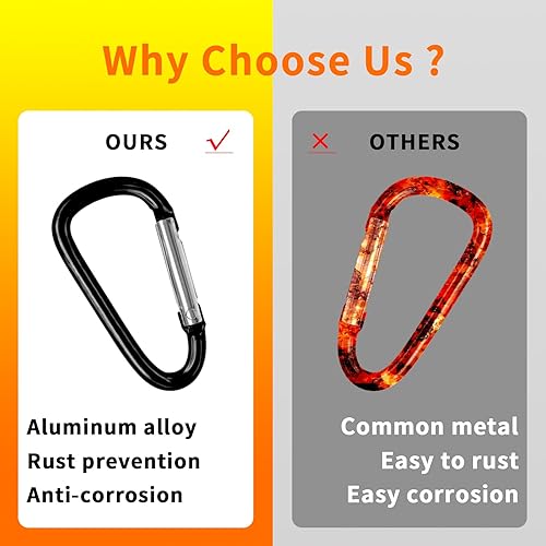 Miniatura 10 de 30 clips de mosquetón de aluminio, 2 pulgadas en forma de D, mosquetón con 30 ganchos para llavero