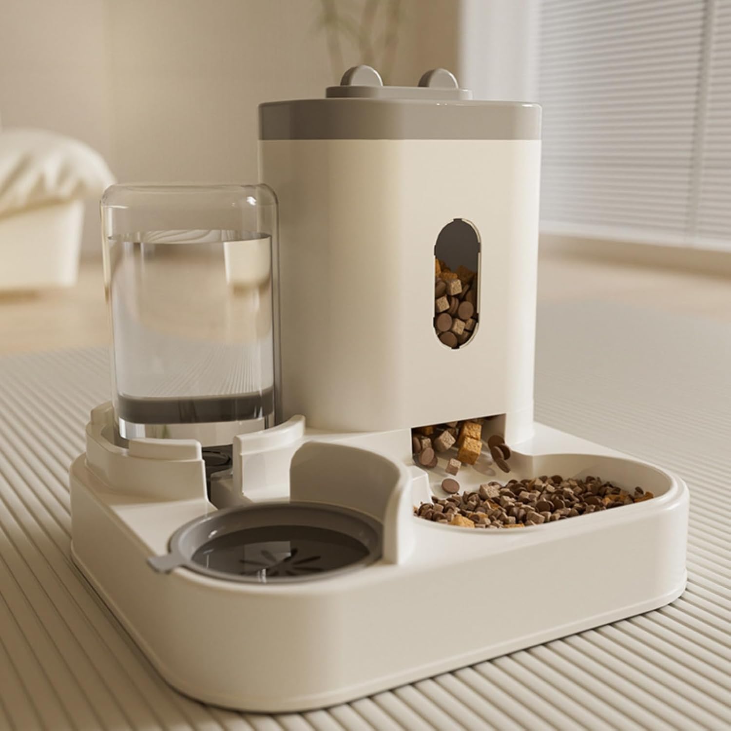 Distributore automatico di cibo per gatti 2 in 1 per cibo e acqua, piccolo animale domestico, balena, grigio