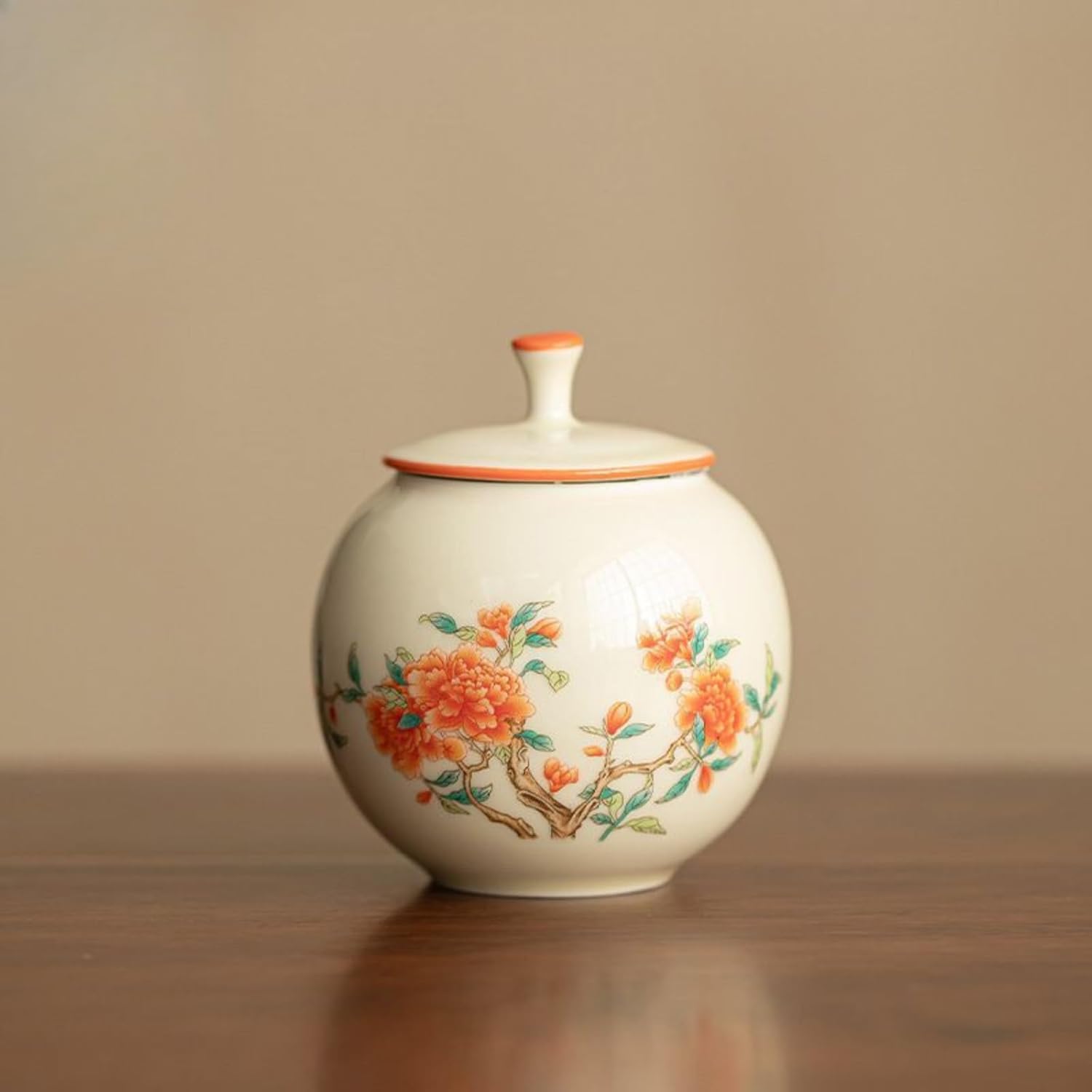 Ceramics Peony Tea Caddy, 180ml 6.1oz, Sealed Jar Household Tea Storage Jar Chinese Style Storage Jar