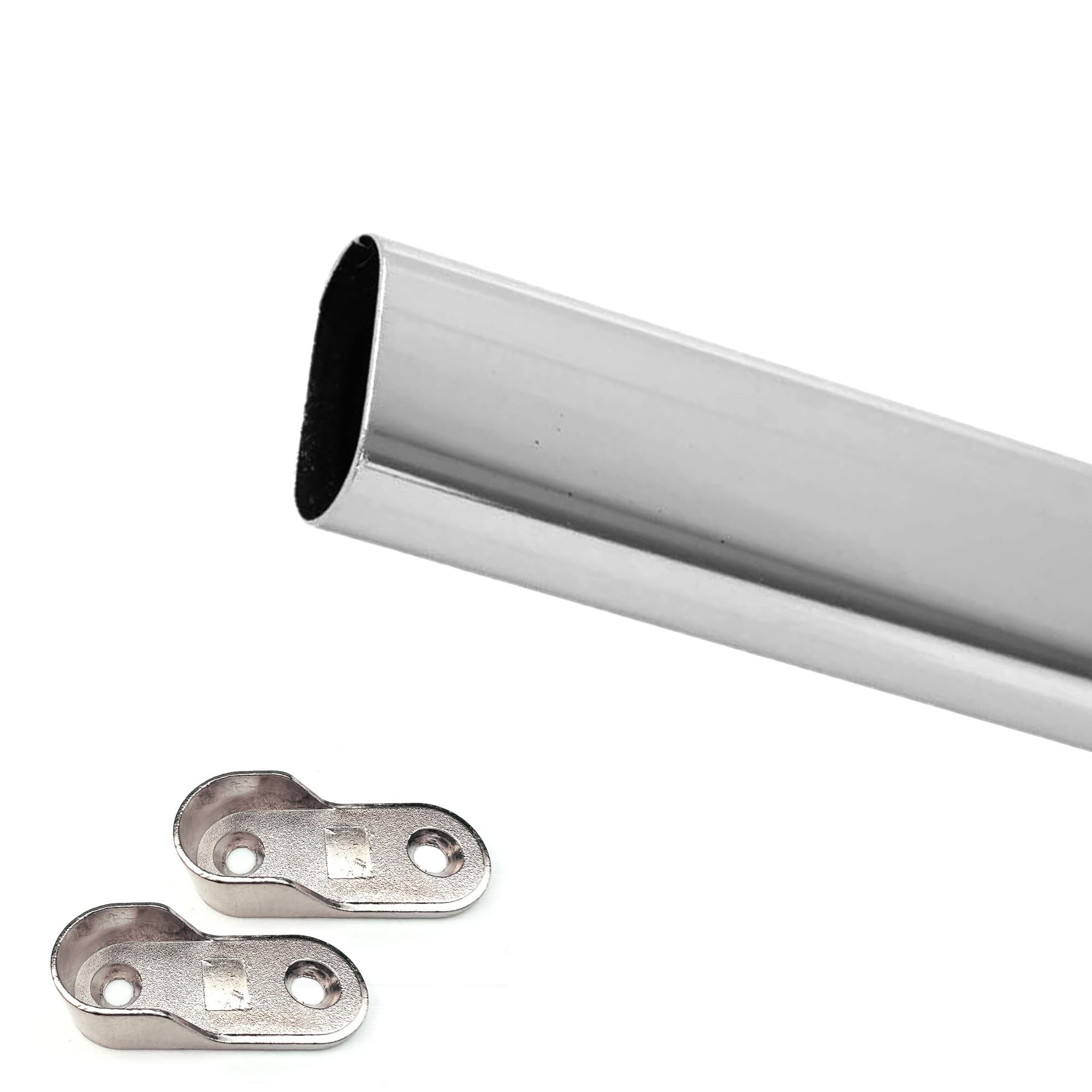 Oval Wardrobe Hanging Rail with End Supports – Polished Chrome Clothing Rail | Cupboard Rail Pole – Custom Length Hanging Rails, Closet Pole for Wardrobe up to 1000mm