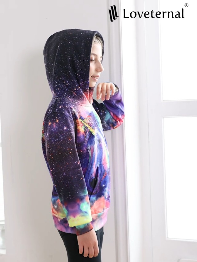 Loveternal Hoodie Jungen Katze Bunte 3D Druck Kapuzenpullover Galaxy Cat 8-10 Jahre Kapuzenpullover Langarm Kids Sweatshirts für Jungen und Mädchen XL