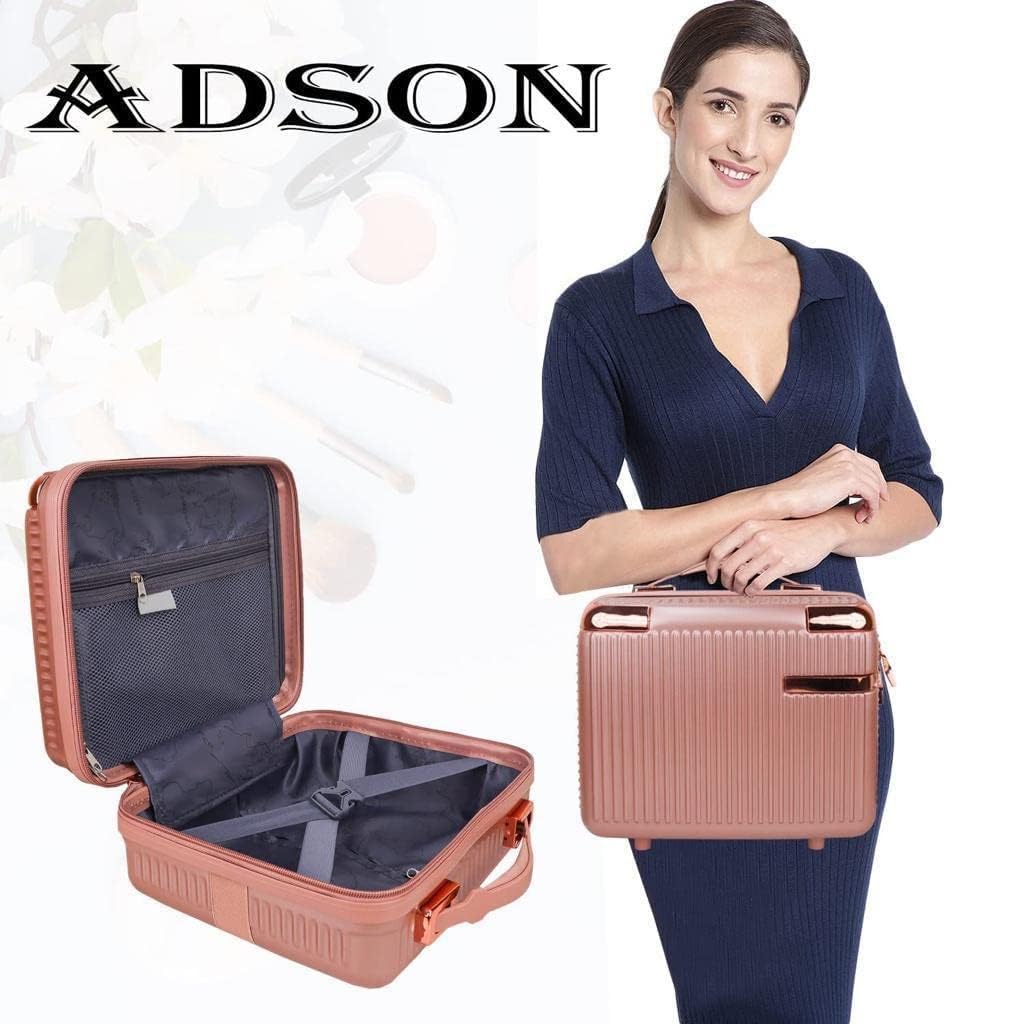 Adson Travel Make up Train Case, Waterproof Portable Hard Shell Cosmetic Case Luggage Mini Suitcase Makeup Brushes Bag Toiletry Organizer Portable Makeup Carrying Case (Caramel Gold) 4