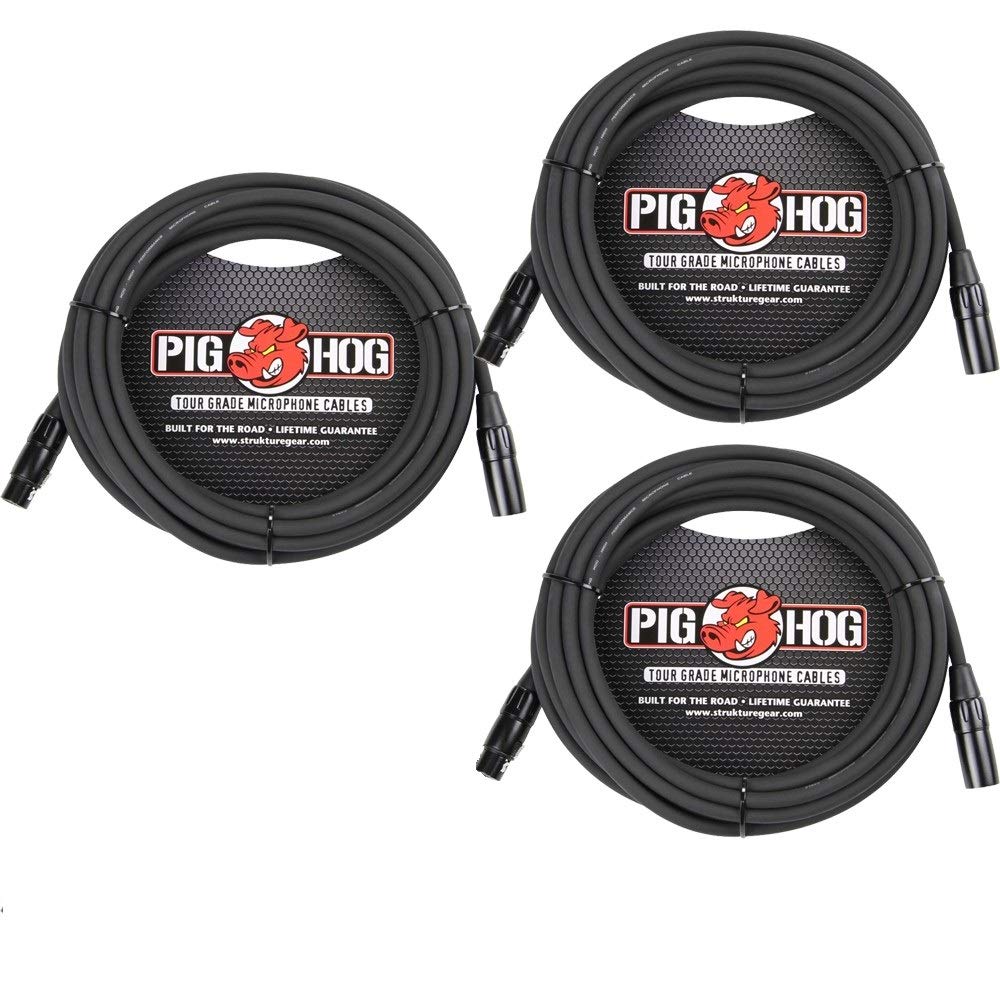 Pig Hog XLR 25 Foot 2 Pack Tour Grade Microphone Cables (3-Pack)