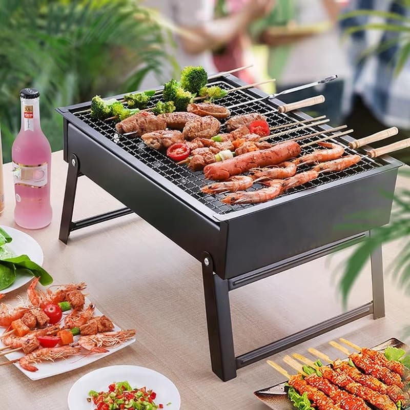 ROXIIFEE Barbacoa de carbón portátil y plegable, parrilla BBQ de acero inoxidable con bolsa de transporte, fácil de montar y limpiar, para picnic, camping, jardín, balcón, viaje
