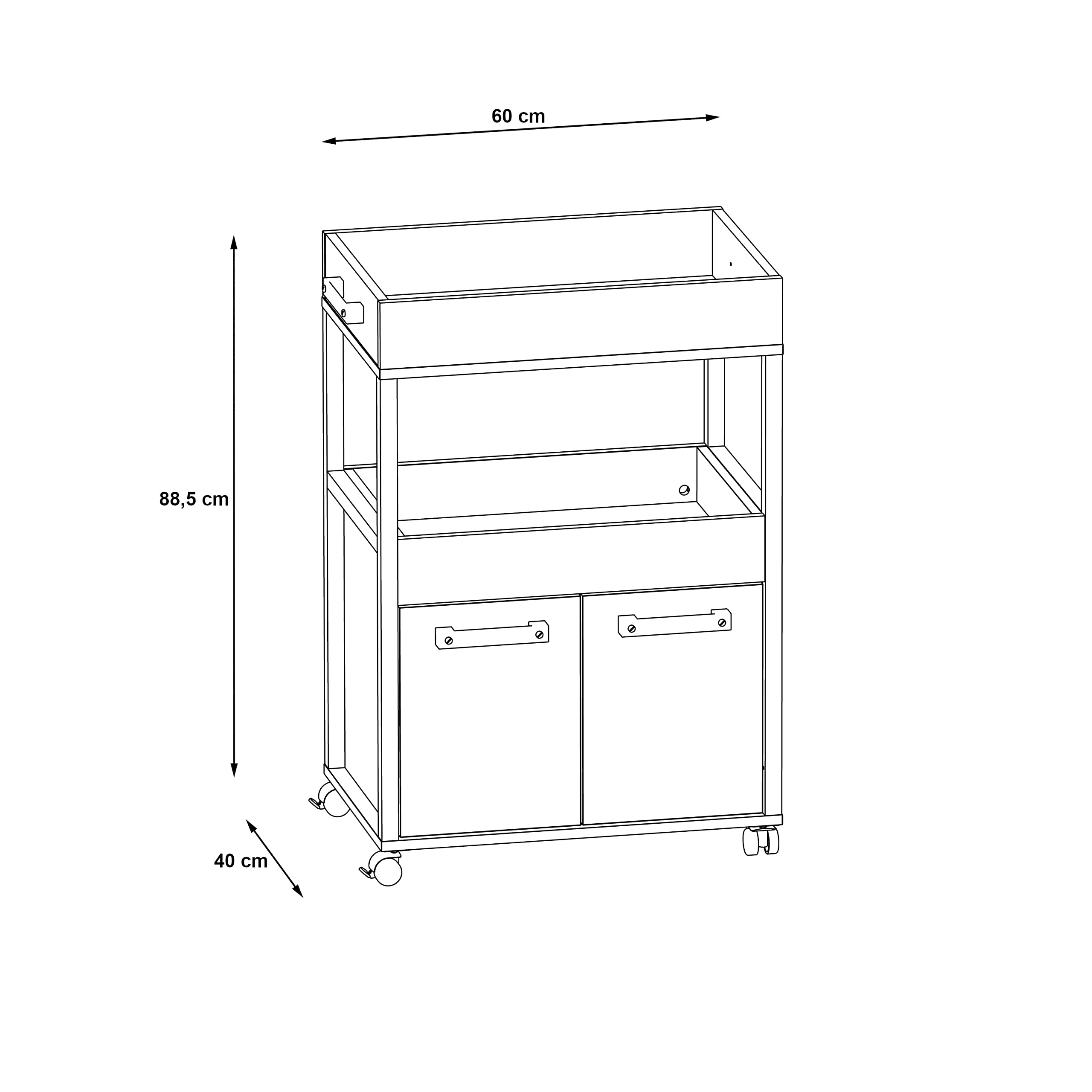 FORTE HOME BAR Barschrank mit Rollen und 2 Türen, Holzwerkstoff, Old Wood Vintage / Betonoptik Dunkelgrau, 60 x 88.5 x 40 cm