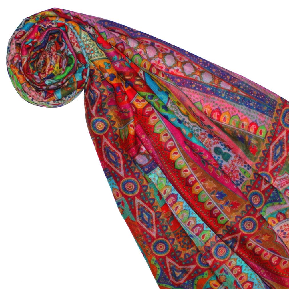Lorenzo Cana - Pañuelo XXL de Seda de Cachemira para Mujer, Bufanda, Pañuelo Cuello, 50% Cachemira, 50% Seda, Multicolor, Estampado, 140 x 140 cm, Estola Multicolor, Pashmina 78637