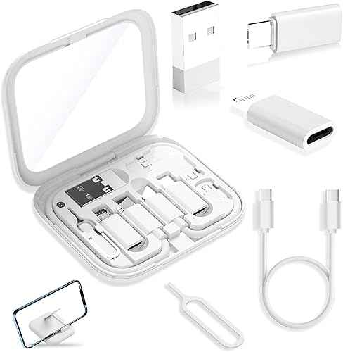 Adaptador USB-C a USB, caja de cable USB C a iluminación que contiene espejo de maquillajecable USB Cmicro USB a USB CUSB A a USB C, adaptadores OTG
