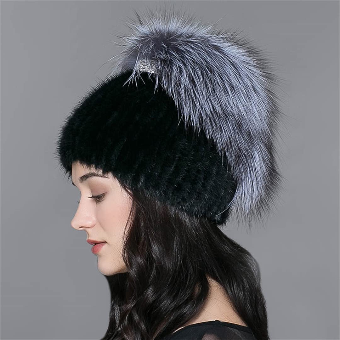 Sombreros de Piel de visón de Invierno para Mujer Gorros de Punto Gorros cálidos para Mujer Sombrero de Piel para Mujer