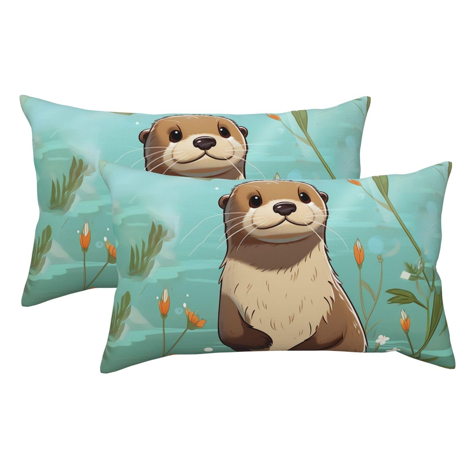 2 Pack King Pillow Cases with Hidden Zipper, Soft Breathable Pillow Covers for Hair and Skin, Cartoon Cute Otter Pillowcases 20"x36" Bed Pillow Protectors Cover for Sleeping Gifts