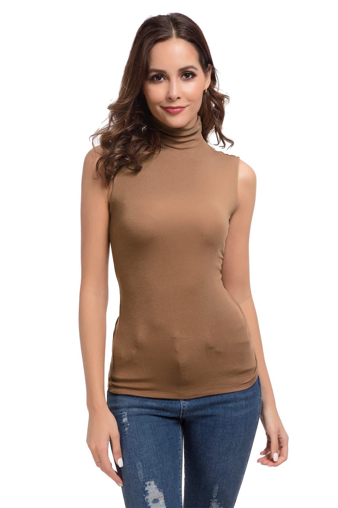 Womens Mock Turtleneck Sleeveless Stretch Fitted Underscrubs Layer Tank Tee Tops