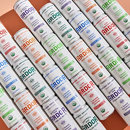 Image of Ardor Organic Sparkling Water Variety Pack, 12 oz can (12 pack) 6 flavor variety - Mexican Lime /Pink Grapefruit /White Peach /Blueberry Pom /Cucumber Mint /Original