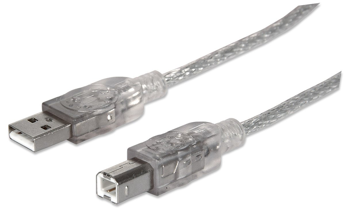 Manhattan USB-A to USB-B Cable, 5m, Male to Male, Translucent Silver, 480 Mbps (USB 2.0), Hi-Speed USB, Lifetime Warranty, Polybag