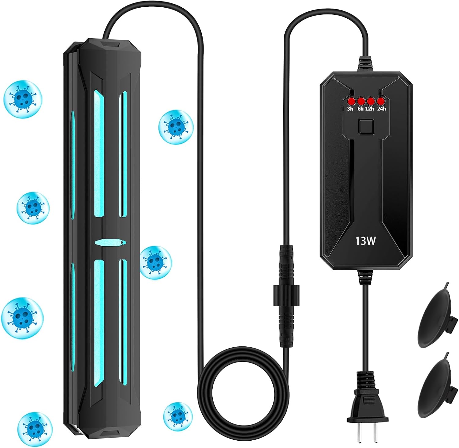 Aquarium Clean Light，13 W Submersible Light with Timer,Aquarium Water Clean Green Clear Waterproof Clean Lamp for Pond,Swimming Pool,Indoor