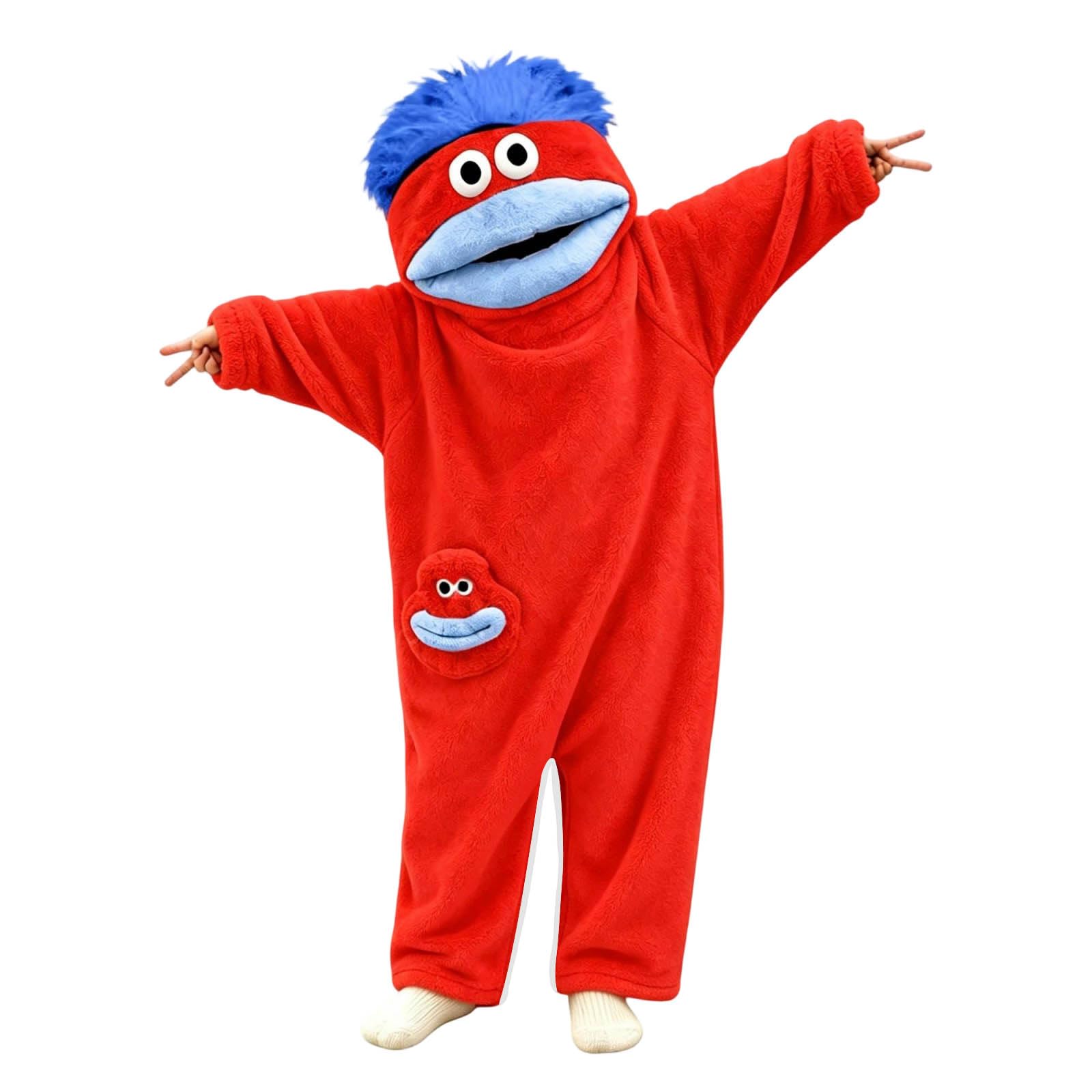Funny Silly Onesie Children Big Mouth Monster Hooded One-Piece for Kids
