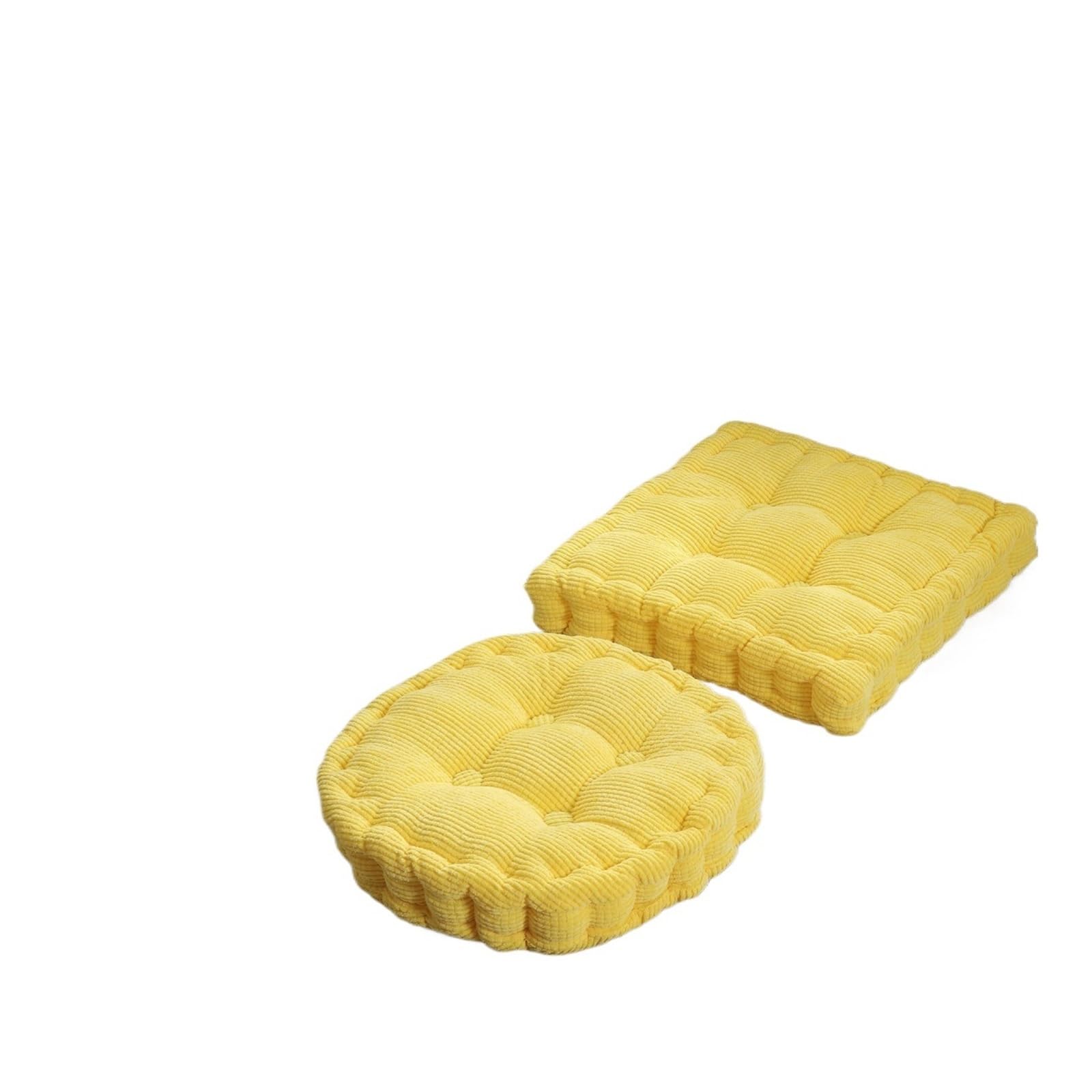 GIJMZY Floor Square Pillow For Seating On Solid Tufted Thick Pad Cushion For Yoga Balcony Chair Seat Cushions Pouf(Yellow,Round 40cm)
