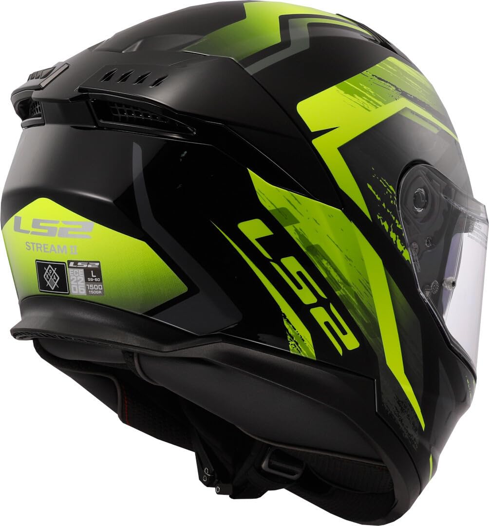 LS2, Casco Moto Integrale STREAM II FURY Gloss Black H-V Yellow, L