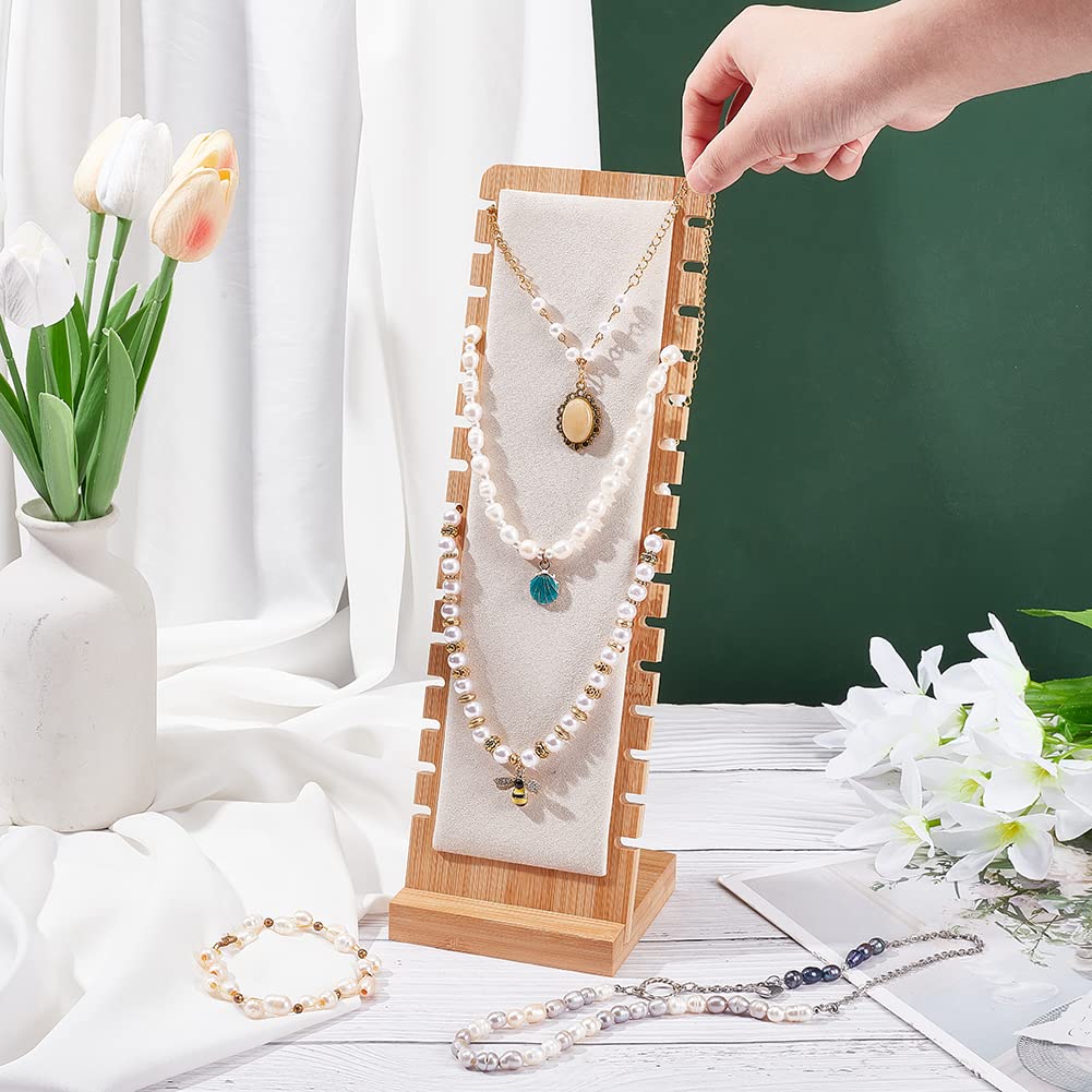 Présentoir à Colliers En Bois Et Cuir - 12 Emplacements - 10x9,5x26,5cm - Range-bijoux élégant