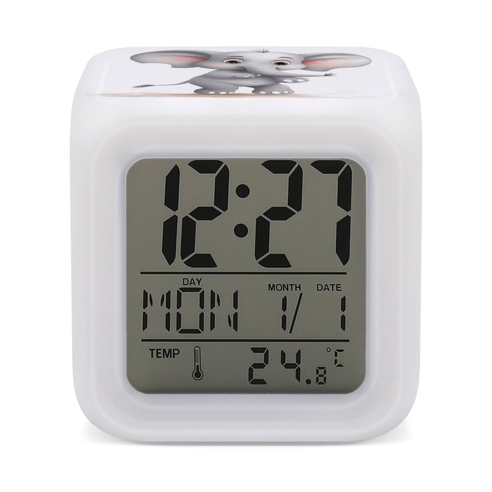 JTREHY Cute Elephant Alarm Clock Seven Color Night Light Digital Clock Precision Reliable Alarms Clocks for Bedroom Heavy Sleepers Adults Gift for Men and Women