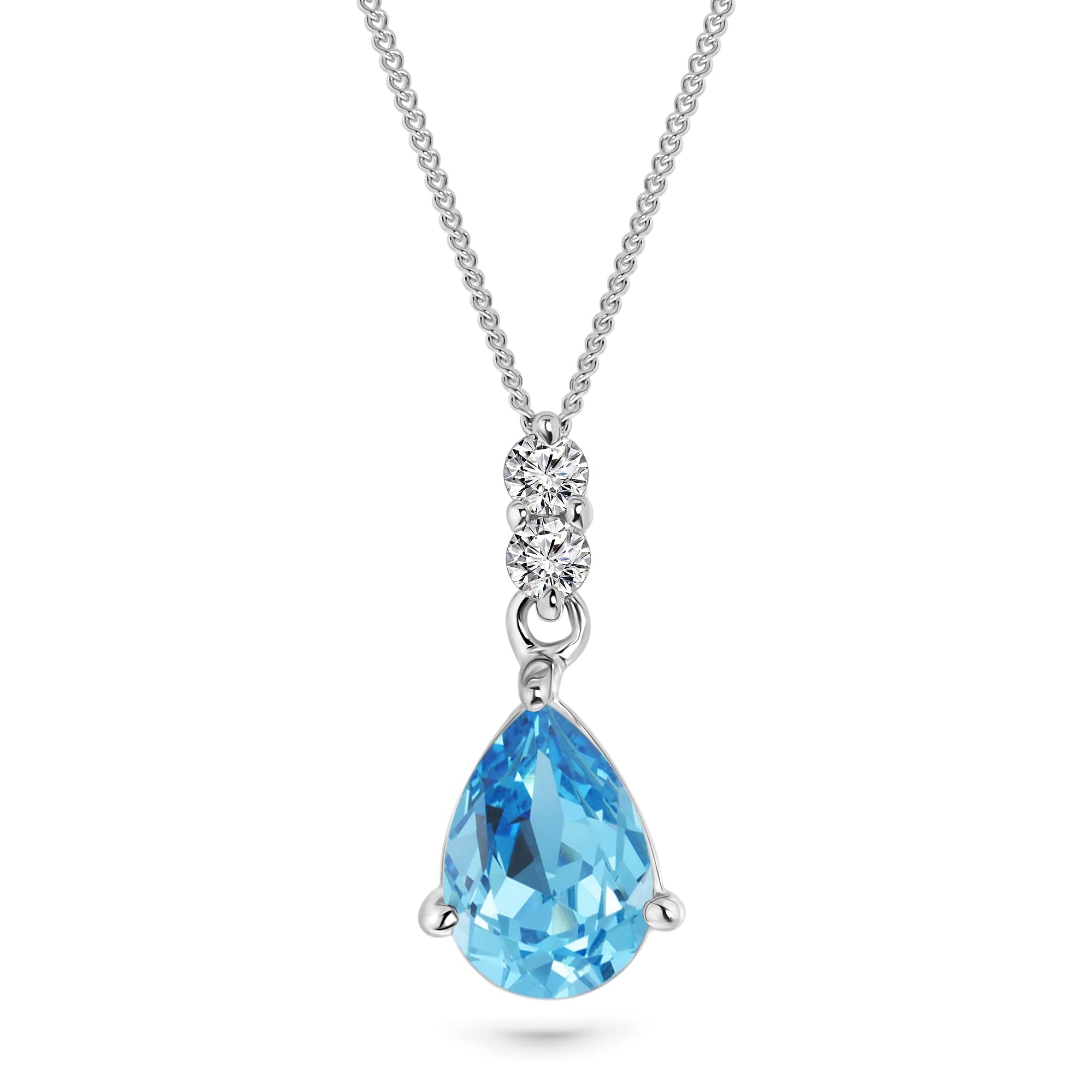 MIORE collana da donna 9 ct in oro bianco 375 con pendente in gemma piriforme e diamante naturale 0.06