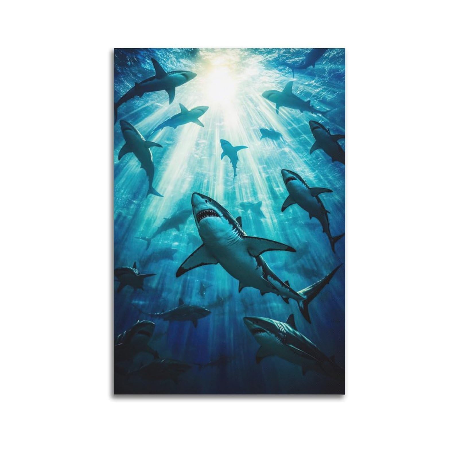 ZSZWHJ Animal Poster Sharks in The Ocean Poster Decorative Painting Canvas Wall Posters And Art Picture Print Modern Family Bedroom Decor Posters 24x36inch(60x90cm)