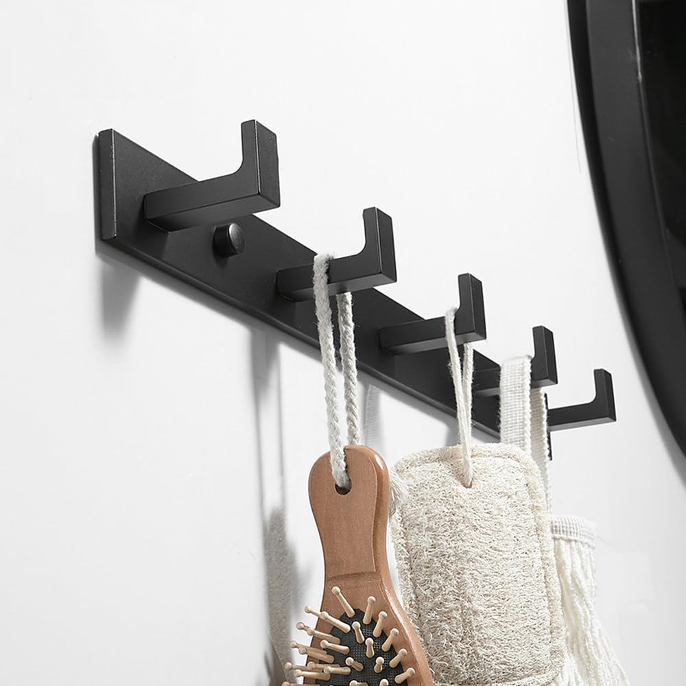 Verdicken Sie schwarze Space-Aluminium-Bademantelhaken, an der Wand befestigter Handtuchhaken, Kleiderhaken, Badezimmer-Hardware, Tür-/Huthaken, 6 Bademantelhaken, 1
