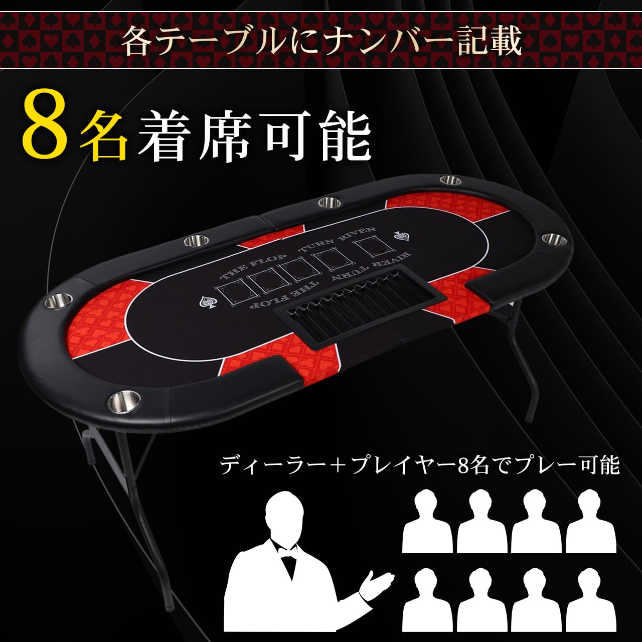 Amazon.co.jp: 【プロ仕様】ポーカーテーブル,折りたたみ式,8人用 10人