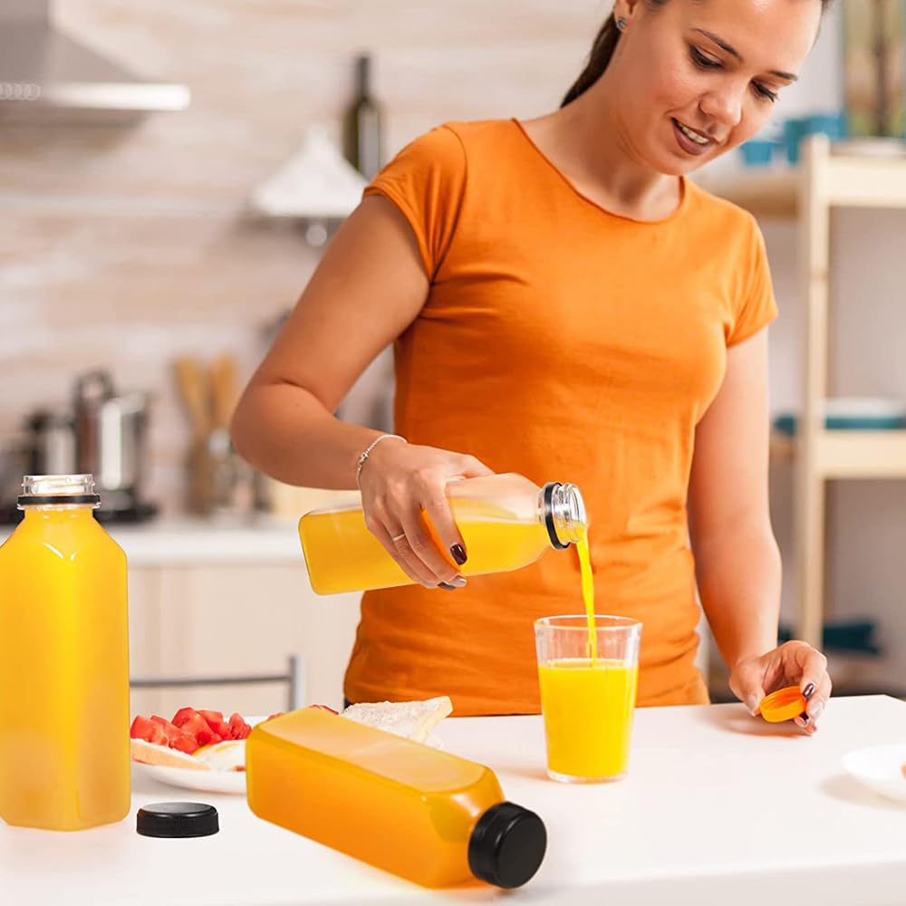 20 Pezzi Bottiglie Plastica Trasparente per Succhi di Frutta 60–1000ml Tappi a Vite Riutilizzabili Portatili Contenitori da Viaggio (Nero,1000ml,20)