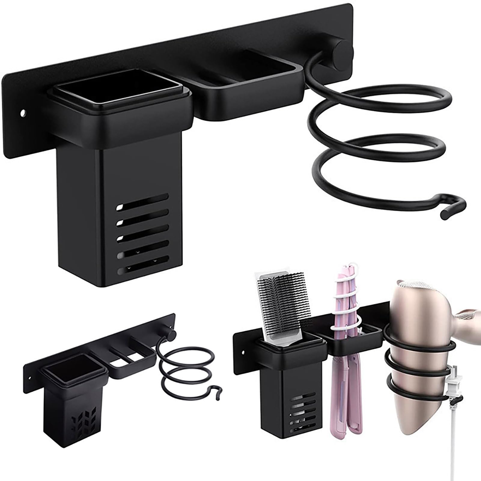 Soporte para secador y rizador de pared para organizar el baño