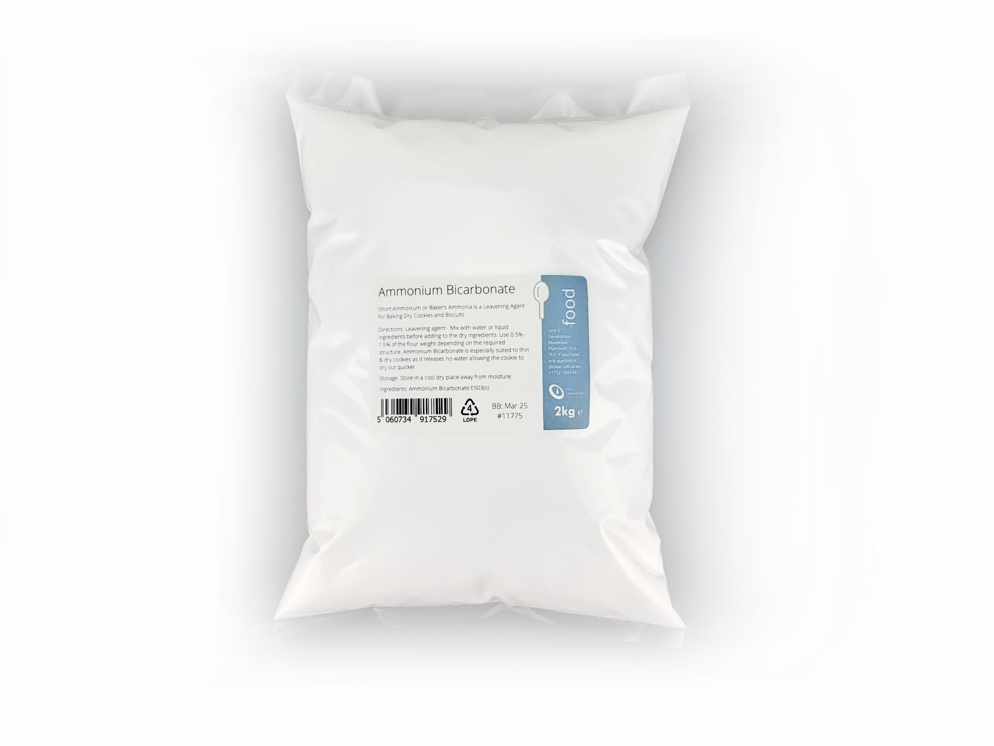 Intralabs - Ammonium Bicarbonate 2kg - Food Grade Leavening Agent E503
