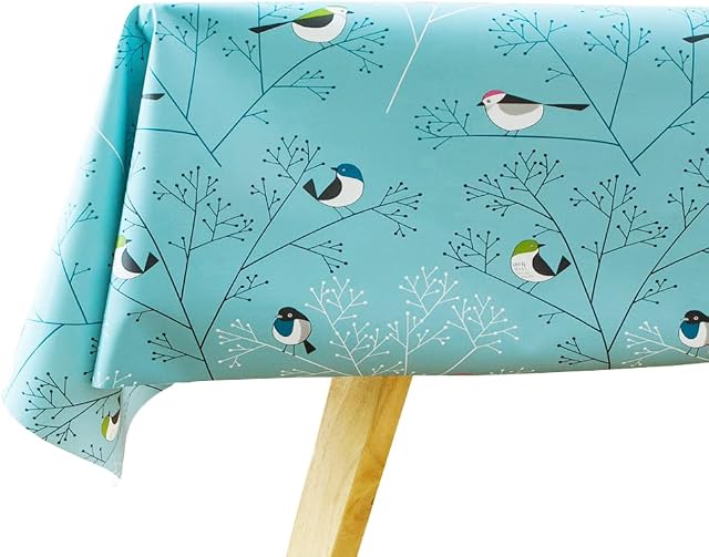 Plenmor Table Cloth Wipeable Tablecloth Waterproof Plastic Wipe Clean PVC Table Cover Protector Rectangular for Kitchen Picnic Outdoor Indoor (137x185 cm, Birds-2)