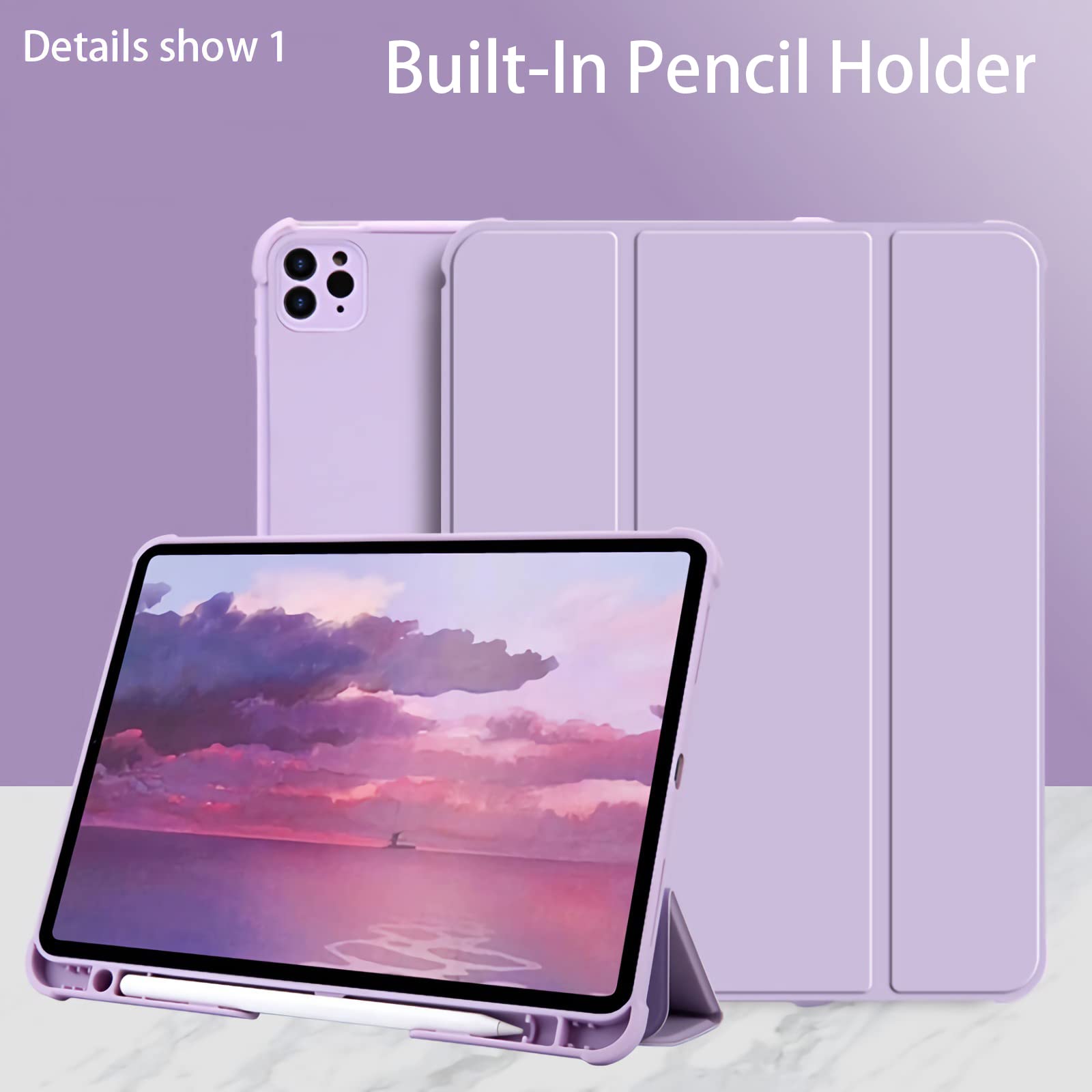 Etui na iPada Pro 32.8 cm 2017/2015 (2. i 1. generacji) - [smukły potrójny stojak + ładowanie ołówkiem + automatyczne budzenie/uśpienie], pełna ochrona obudowy z uchwytem na ołówek